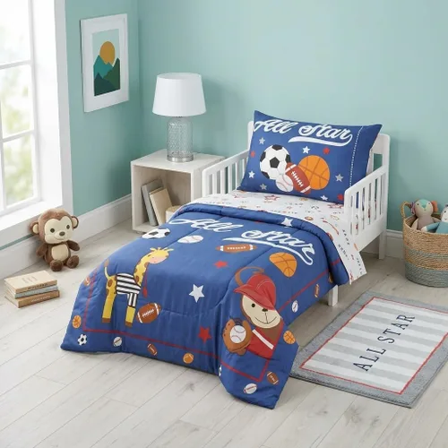 Miniatura 10 de EVERYDAY KIDS Juego de ropa de cama de 4 piezas para niños pequeños – Aventuras del espacio exterior – Incluye edredón, sábana encimera, sábana