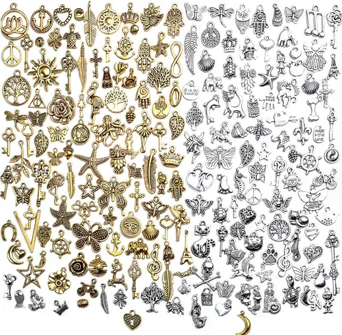 BronaGrand Dijes vintage a granel, 200 piezas mezcladas antiguas de aleación tibetana colgantes para collares, pulseras, fabricación de joyas y