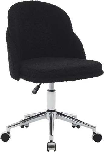 Silla de escritorio de piel sintética, cómoda silla de maquillaje de felpa, moderna silla giratoria tapizada esponjosa con ruedas, base de metal