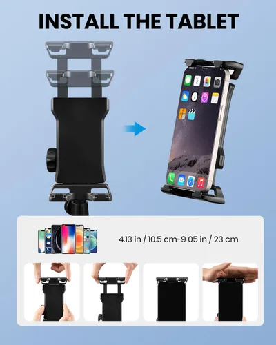 Miniatura 4 de Moukey Soporte ajustable para tablet con clip para teléfono compatible con soporte de micrófono y soporte de música, compatible con todos los iPad
