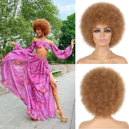 Miniatura 11 de G&T Wig - Pelucas afro de los 70 para mujeres de raza negra, pelucas afro rizadas de marrón oscuro, pelucas completas suaves y naturales con aspecto