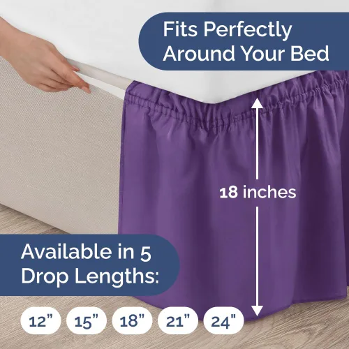 Miniatura 4 de Falda de cama envolvente con volantes, color morado, para camas de tamaño individual con altura de 46 cm CGK Linens - Falda de cama plisada con tela