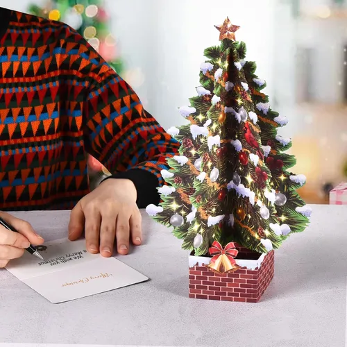 Miniatura 3 de VIVIKEN Tarjetas de Navidad desplegables, árbol de Navidad de 12 pulgadas con diseño de paisaje de nieve, tarjeta de felicitación emergente de papel