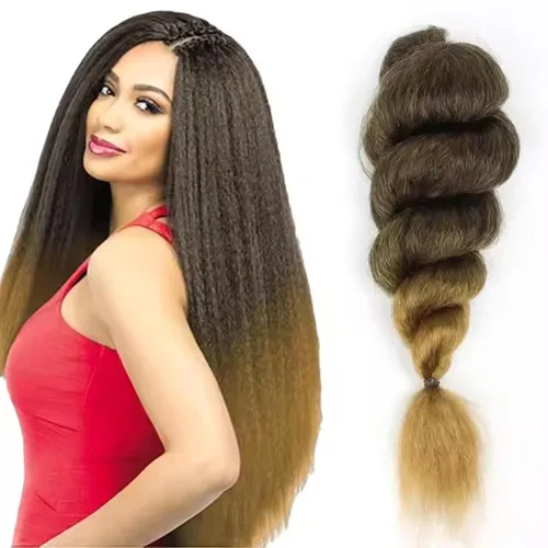 Miniatura 8 de Extensiones de cabello rizado rizado de 22 pulgadas con ganchillo de zorra - Fibras sintéticas Yaki de alta calidad negro natural para mujeres 1B-22