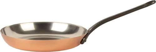 Sartén de cobre estañado con mango de hierro fundido | Sartén tradicional de cobre macizo con revestimiento de estaño | Sartén fabricada en Francia
