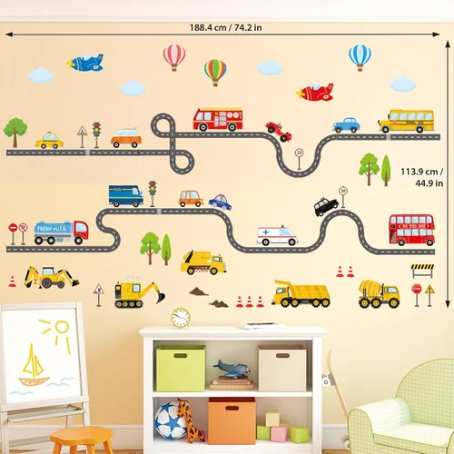 Miniatura 5 de DECOWALL SG3-2308 - Adhesivos de pared de transportes y carreteras, calcomanías, para niños, desprendibles, se pelan y se pegan, adhesivos
