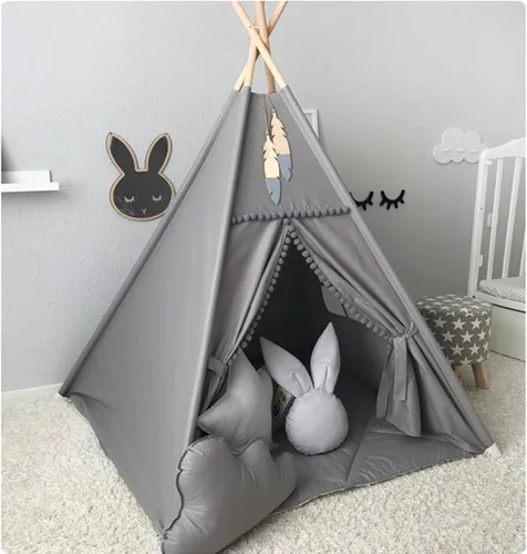 Miniatura 2 de RONGFA Tienda Tipi para Niños con Pompón Blanco - Tipi de Juego Interior para Niños Niños Casa de Juegos Portátil (Rosa)