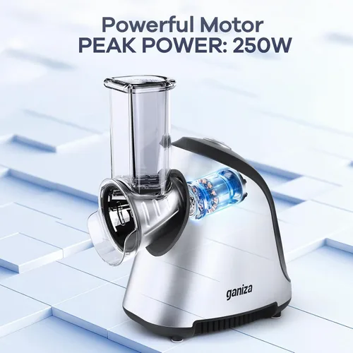 Miniatura 8 de Ganiza Rallador eléctrico 5 en 1 para cocina, triturador de queso máximo de 250 W, 5 cuchillas intercambiables, cortador eléctrico