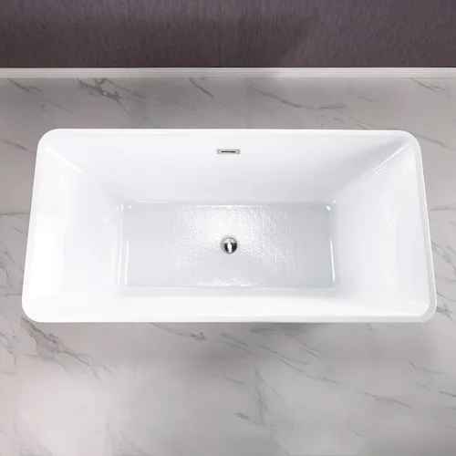Miniatura 5 de WOODBRIDGE BTA1509 - Bañera independiente de acrílico de 59 pulgadas, bañera blanca de remojo contemporáneo con desbordamiento y drenaje de níquel
