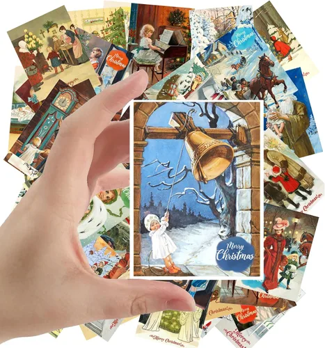 Miniatura 6 de Calcomanías grandes, 24 piezas (2.5 x 3.5 pulgadas cada una) preciosas escenas navideñas de paisajes nevados, postales de Navidad vintage, tarjetas