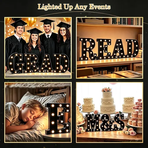 Miniatura 5 de Oycbuzo - Letras con iluminación Led, letras del alfabeto, color negro, para decoración de bares, festivales, cumpleaños, bodas