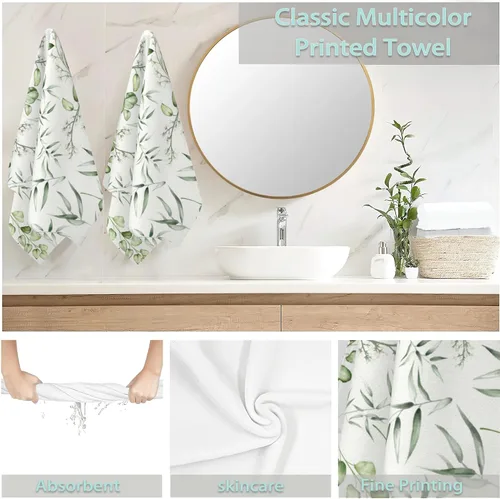 Miniatura 6 de Juego de 2 toallas de mano salvia, hojas de eucalipto, toallas de cocina con punta de dedos, 28 x 14 pulgadas, paño suave para baño, gimnasio