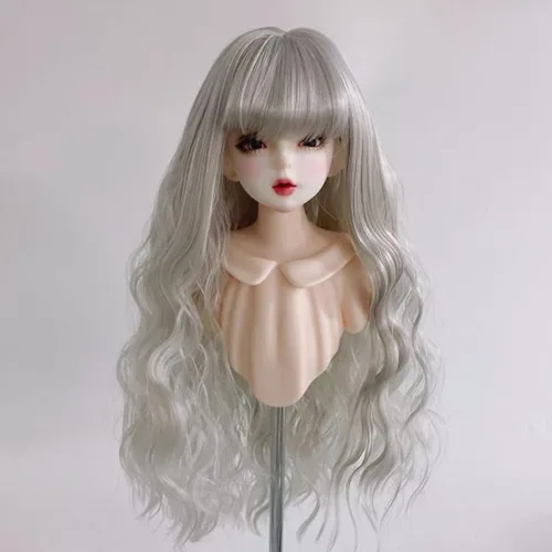Miniatura 5 de GLOGLOW Peluca de muñeca de 1/6, suave al tacto, peluca articulada con calor recortable con flequillo para disfraz de muñeca, accesorios Plata Gris