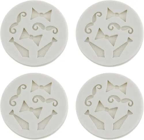 Miniatura 7 de Luckycivia - Juego de 4 pajaritas para barba, molde de fondant de chocolate con caramelo, molde de silicona para pastel (gris)