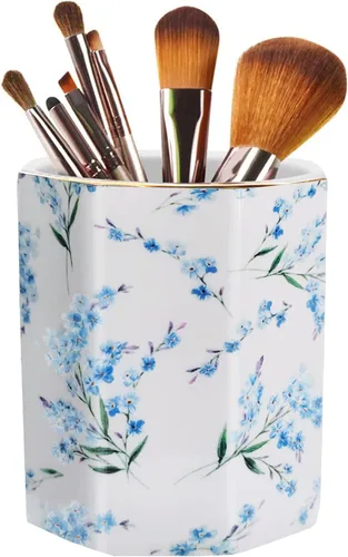 Miniatura 10 de Soporte para bolígrafo para escritorio, con patrón floral, taza de lápices para niñas, niños, organizador de escritorio de cerámica duradero, Rosa