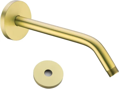 Miniatura 37 de Brazo de ducha de barrido de 16 pulgadas de largo montado en la pared Extensión de cabezal de ducha dorada con brida única, conexión estándar de 1/2
