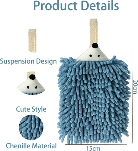 Miniatura 7 de Paquete de 2 toallas de mano de chenilla de animales lindos, toalla de mano con lazo de bola mullida, toallas de mano colgantes para baño, cocina