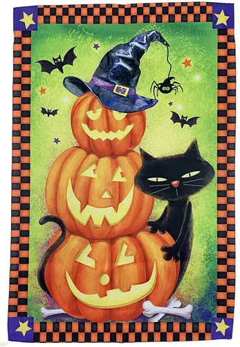 Bandera de jardín de Halloween de calabazas de gato negro, 12 x 18 pulgadas, doble cara, decoraciones de Halloween, decoración del hogar, calabazas