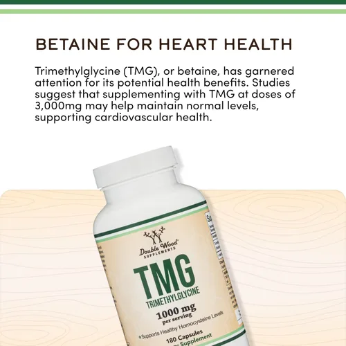 Miniatura 5 de Double Wood Supplements TMG Suplemento de trimetilglicina 1,000 mg por porción, 180 cápsulas (suplementos TMG para control de homocisteína) TMG