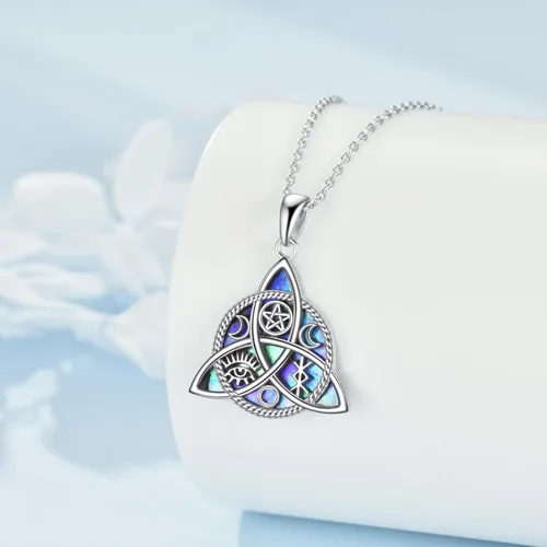 Miniatura 6 de YFN Collar con dije de triple luna y diosa de plata esterlina, pentagrama y ópalo, collar con dije de ópalo pagano, amuleto mágico wiccano, árbol