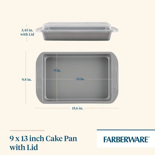 Miniatura 2 de Farberware Bandeja antiadherente para hornear con tapa, molde antiadherente para pasteles con tapa, rectangular, 9 x 13 pulgadas, color gris