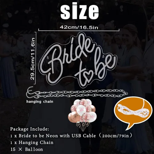 Miniatura 2 de Letrero de neón para futura novia, luces de neón LED blancas USB, luces de neón para boda, luces para despedida de soltera, compromiso, fiesta