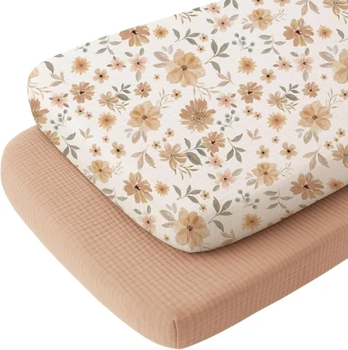 Miniatura 8 de Konssy Sábanas de muselina para cuna de bebé para niña y niño, paquete de 2, sábanas ajustadas transpirables para colchón de cuna de bebé, aptas