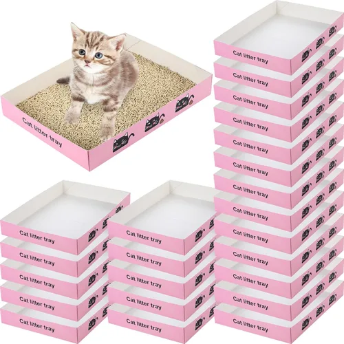 Miniatura 10 de Paquete de 30 cajas de arena desechables para gatos, bandeja de papel plegable para gatitos de 13.8 x 10 x 2 pulgadas, caja de cartón pequeña y Azul