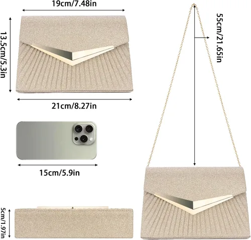 Miniatura 5 de Larcenciel Bolsos de noche para mujer, bolso de noche plisado brillante, elegante embrague de lentejuelas para boda, fiesta de cóctel formal