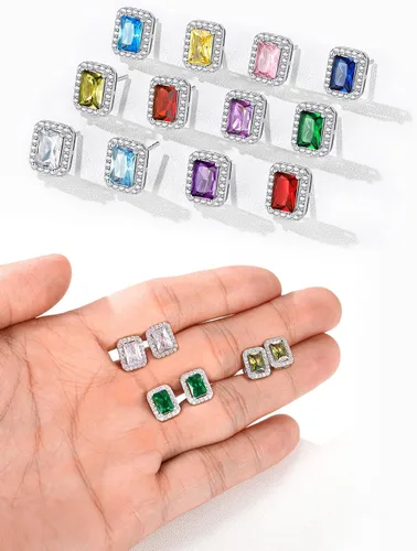 Miniatura 9 de ChicSilver Aretes de plata de ley 925 con forma de corazón, redondo, pera, esmeralda y piedra natal para mujer, joyería de cumpleaños
