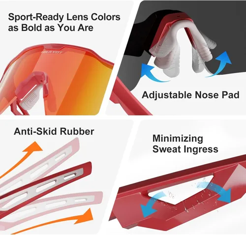 Miniatura 6 de HAAYOT Gafas de sol deportivas polarizadas para hombres y mujeres, jóvenes, béisbol, ciclismo, correr, softbol, ciclismo, 5 lentes Naranja bermellón