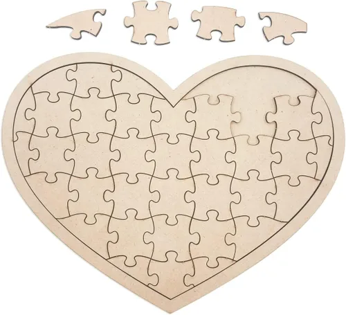 Miniatura 7 de Paquete de 3 rompecabezas de madera en blanco en forma de corazón de 11.2 x 8.4 pulgadas, tablero de rompecabezas de madera sin terminar, lienzo