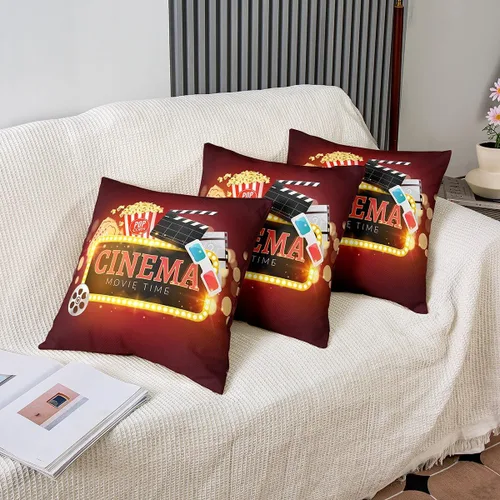 Miniatura 4 de Juego de 2 fundas de almohada estilo cine vintage de 18 x 18 pulgadas, fundas de almohada decorativas para sofá cama con temática de película