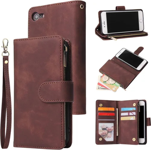 Miniatura 23 de UEEBAI - Cartera clásica de cuero sintético con cierre magnético, funda de iPhone con cierre