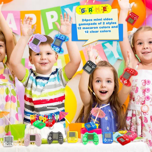Miniatura 5 de Paquete de 24 llaveros de videojuegos, recuerdos de fiesta de videojuegos, mini multicolores, llavero a granel para niños, suministros de fiesta