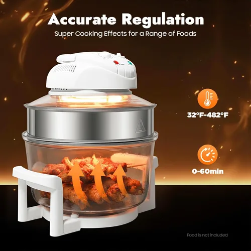 Miniatura 7 de Freidora de aire de vidrio, horno freidora de aire extra grande de 17.96 cuartos de galón – Cocina halógena turbo de tamaño familiar 4 en 1