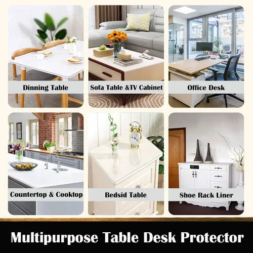 Miniatura 5 de Leoewo Protector de mesa de PVC transparente de 17 x 36 pulgadas, rectangular, de 1.5 mm de grosor, impermeable, de vinilo transparente, protector