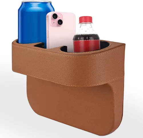 Miniatura 10 de Soporte para tazas de coche, organizador de asiento delantero automático, portavasos multifuncional con cubierta de piel sintética, caja