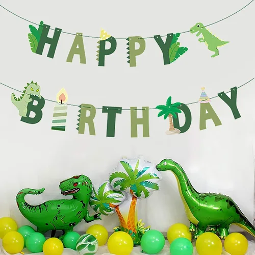 Miniatura 5 de Cartel de cumpleaños de dinosaurio – Cartel de feliz cumpleaños de dinosaurio, decoración de fiesta de cumpleaños con temática