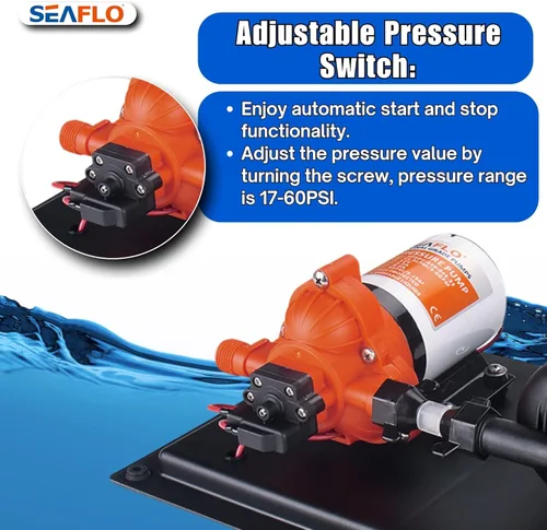 Miniatura 9 de SEAFLO Sistema de Bomba de Agua y Tanque Acumulador Serie 33 - 115V, 3,3 GPM, 45 PSI, Tanque de 0,2 Galones Reduce el Ciclado Para Uso Marino