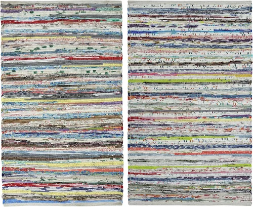 Miniatura 11 de COTTON CRAFT Alfombra tejida de área, paquete de 2 alfombras de algodón con textura jacquard, alfombra rústica bohemia con flecos, lavable a