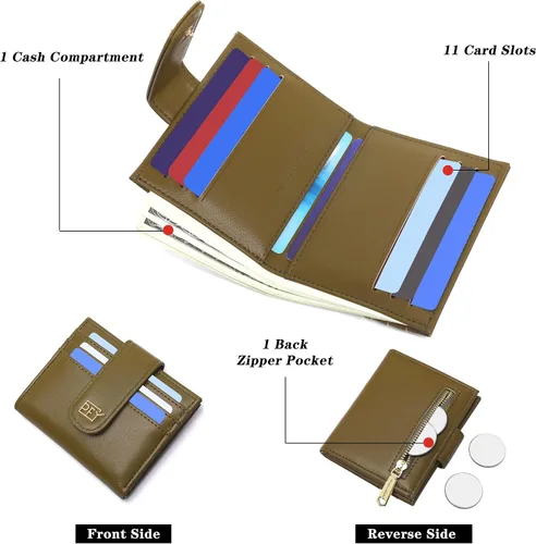 Miniatura 3 de GEEAD - Carteras pequeñas para mujer, diseño delgado plegable con tarjetero, monedero con cremallera minimalista, Verde militar, Minimalista
