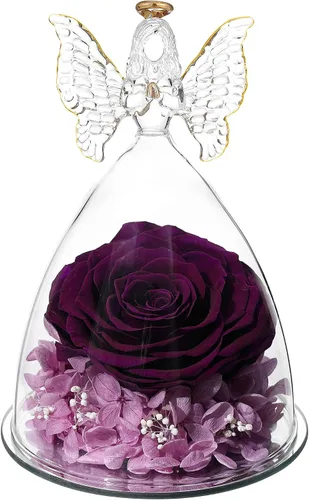 Miniatura 4 de Regalo de rosa para el día de la madre, rosa real preservada en figura de ángel de cristal grande, regalos de rosas para mujeres, regalo de flores