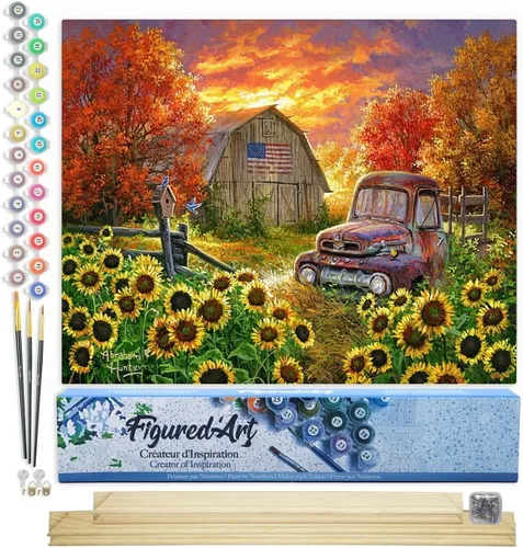 Miniatura 94 de Figured'Art - Juego de pintura por números, lienzo enrollado sin marco, para manualidades, para adultos, 16 x 20 pulgadas, jarrón de peonías