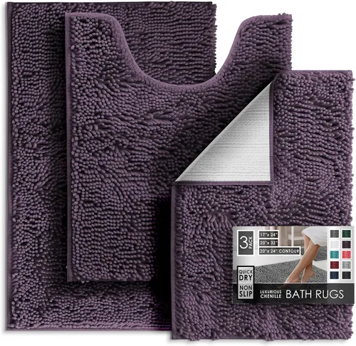 Miniatura 68 de Hearth & Harbor Alfombras de baño, tapete de baño de chenilla - Alfombras de baño lavables a máquina para baño con respaldo antideslizante de goma