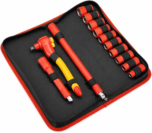 Powerbuilt - Juego de herramientas VDE de 13 piezas, carraca aislada, llaves, extensiones, vehículos eléctricos y híbridos de alta tensión,