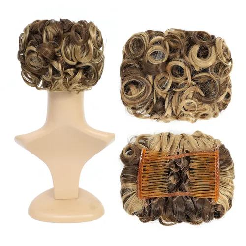 SWACC Extensión de Moño de Cabello Rizado Corto y Desordenado, Peinetas de Fácil Estiramiento, Extensión de Cola de Caballo con Clip, Coletero