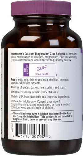 Miniatura 3 de Bluebonnet Nutrición Calcio Magnesio Zinc Plus Vitamina D3, 1000 mg de Calcio, 500 mg de Magnesio y 15 mg de Zinc, 400 UI de Vitamina D3, Para