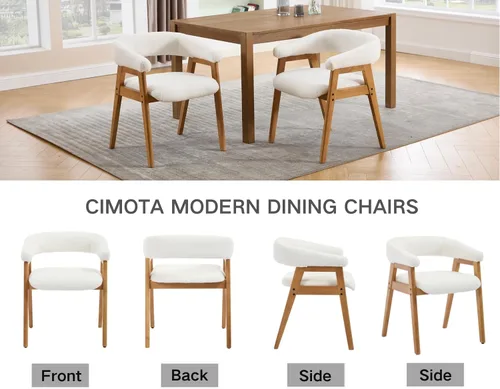 Miniatura 9 de CIM0TA - Juego de 2 sillas de comedor modernas con brazos de tela de tapicería de sherpa para cocina y comedor con respaldo abierto de barril/patas