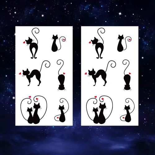Miniatura 2 de Juego de 2 calcomanías de tatuaje temporal pequeñas, diseño de pareja de tótem de cola de gato negro, diseño de pareja para mano, cuello, cara, K-222